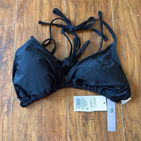 NWT Wild Fable Large (12-14) Solid Black Triangle Wrap Bikini Swim Top - Picture 3 of 8
